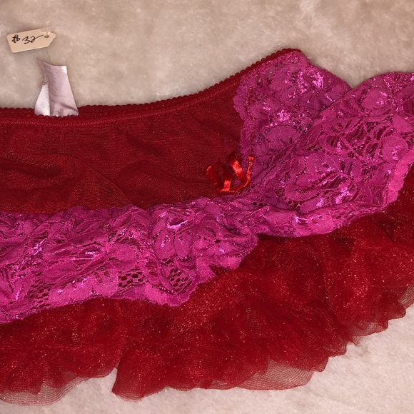 NWT Raveware Lingerie Red Mesh & Pink Lace Toole Ruffle Booty Skirt - Size Small - Picture 5 of 8